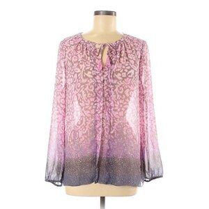 Lucky Brand Blouse Size Medium Long Sleeve Tie Neck Boho Floral Pink Purple